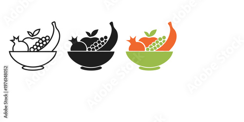 Healthy Fruit Bowl Illustration - Fresh Organic Apple and Banana Nutrition Vector