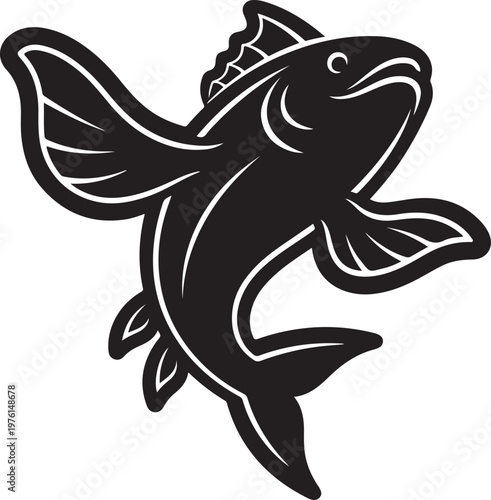 Funny Fish Bold Outline Silhouette Line Art