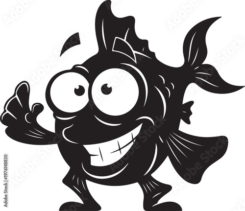 Funny Fish Bold Outline Silhouette Line Art
