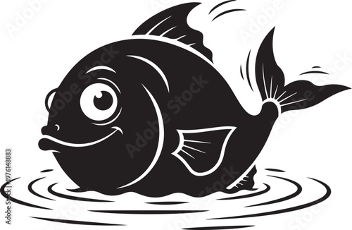 Funny Fish Bold Outline Silhouette Line Art