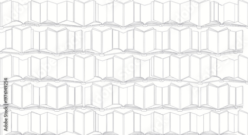 Seamless pattern of open books in a minimalist line art style.