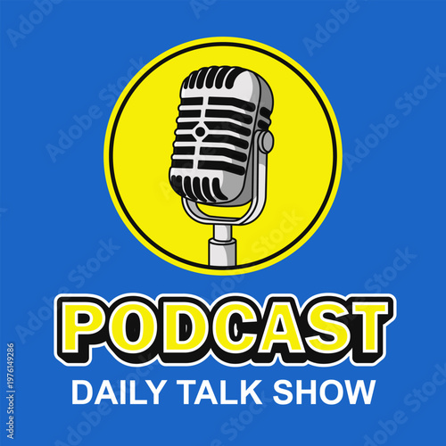  podcast logo text effect blue yellow label badge editable text template design streaming talk show