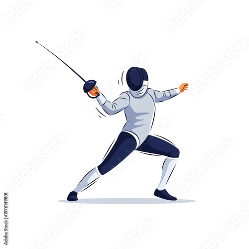 Fencer in action, lunging with a foil sword, dynamic sports illustration