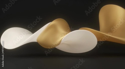 Elegant Abstract Gold White Fluid Sculpture Light Glow 3D Render