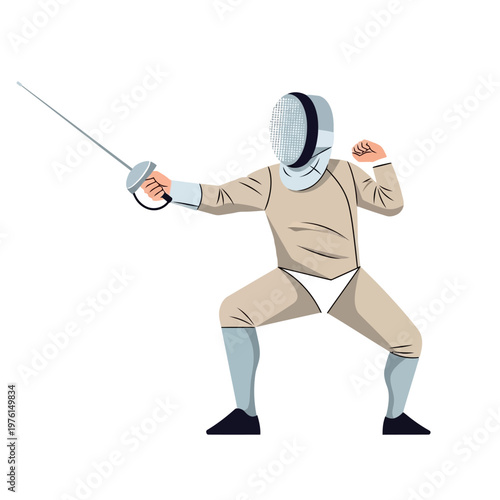 Fencer in action, holding foil, ready to attack, sport illustration