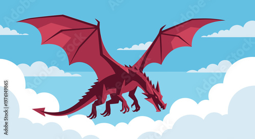 Red dragon flying in the air.