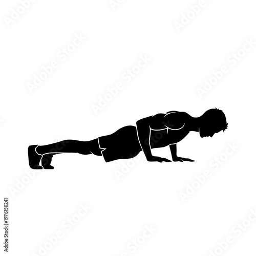 Man doing push-ups silhouette, fitness exercise, bodyweight training, workout, healthy lifestyle