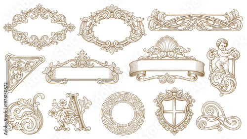 Vintage Baroque Victorian frame border, frame flower pattern vector floral engraved scroll ornament leaf retro decorative design. filigree calligraphic heraldic shield swirl