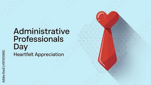 A festive graphic celebrating administrative professionals day with a red heart shaped necktie