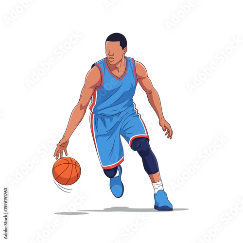 Dynamic Basketball Player Dribbling Ball in Action - Athletic Male Athlete