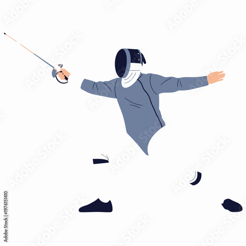 Fencer in action, dynamic pose, sword thrust, sports illustration