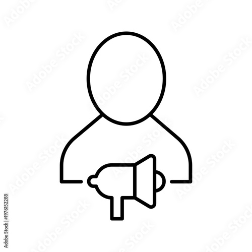 Advertising person icon. Business and advertising line symbol. Black and white.