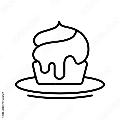 Birthday cupcake icon. Food and dessert line symbol. Black and white.
