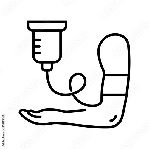 Blood transfusion icon. Healthcare and blood transfusion line symbol. Black and white.