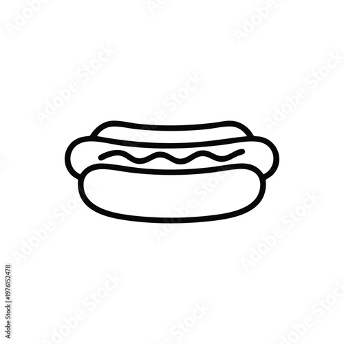 Black and white hot dog line icon vector for circus fun fair and entertainment food stand design