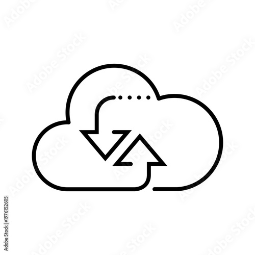 Cloud data exchange icon. Business and cloud services line symbol. Black and white.