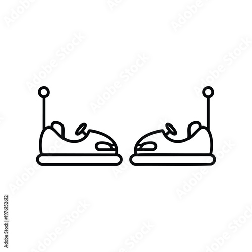 Black and white bumper cars line icon carnival amusement park ride illustration