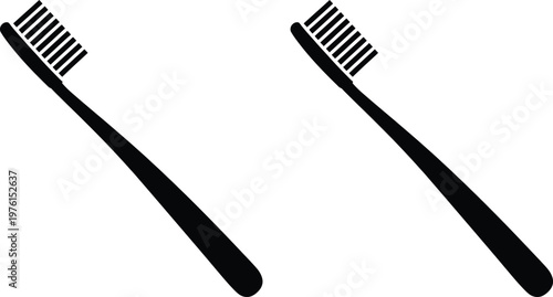 Two toothbrushes depicted in a minimalist black and white style