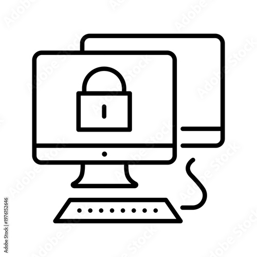 Computer password icon. Business and cybersecurity line symbol. Black and white.