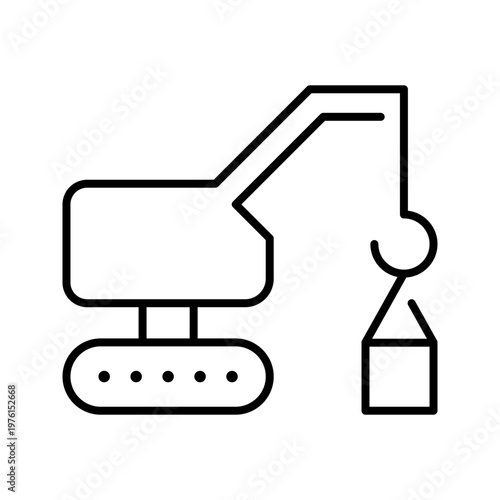 Construction crane icon. Industry and construction equipment line symbol. Black and white.