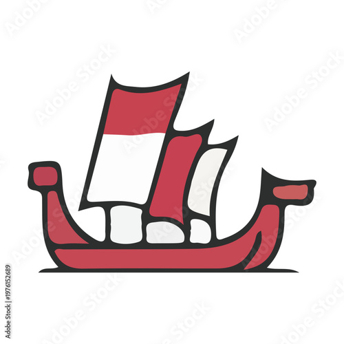 Stylized Red Viking Ship Illustration