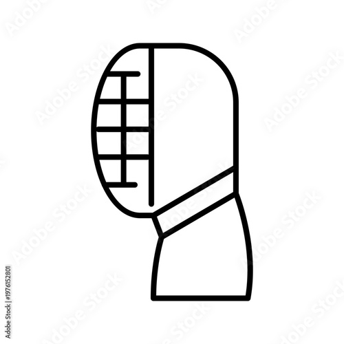 Fencing mask icon. Sports and fencing line symbol. Black and white.