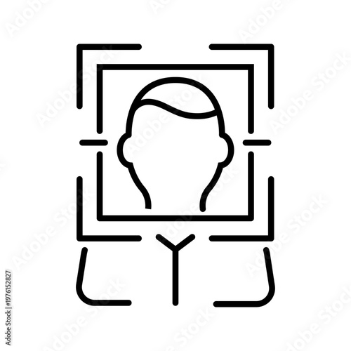 Face recognition icon. Technology and biometrics line symbol. Black and white.