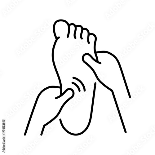 Foot massage icon. Healthcare and massage therapy line symbol. Black and white.