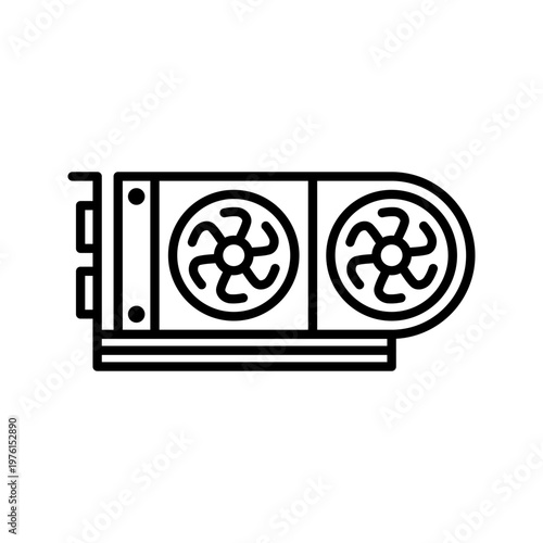 Graphics card icon. Technology and computer hardware line symbol. Black and white.