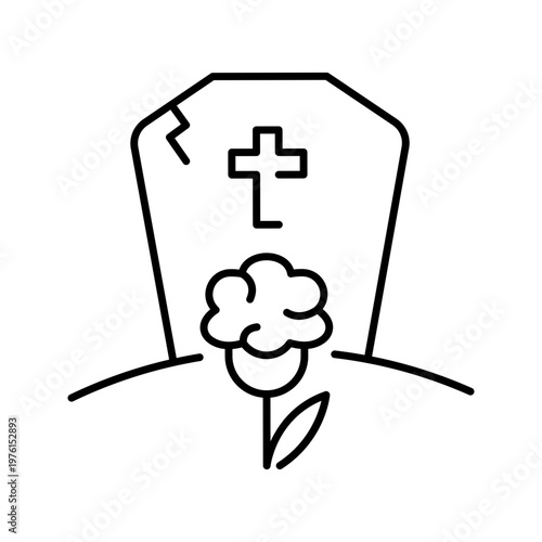 Grave headstone icon. Culture and cemetery line symbol. Black and white.