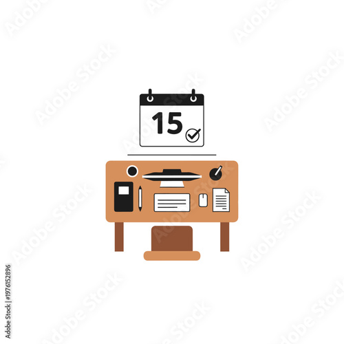 Desk with calendar on top office.