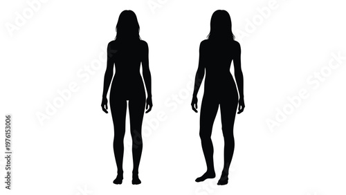 Silhouettes of two women facing forward showcasing different body types