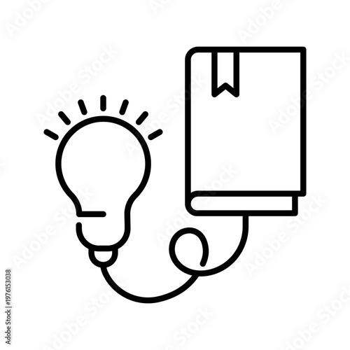 Idea book icon. Education and brainstorming line symbol. Black and white.