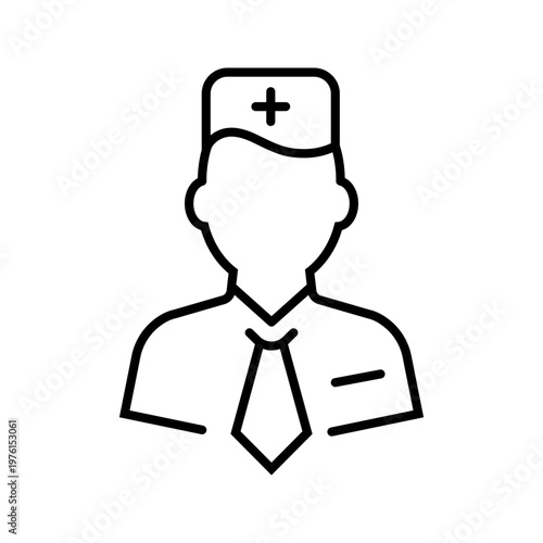Medical doctor icon. Healthcare and physician line symbol. Black and white.