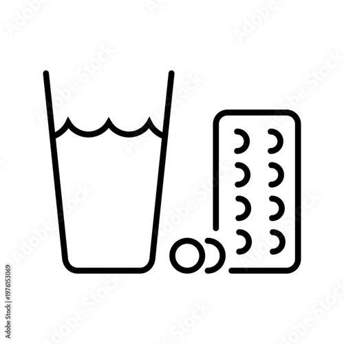 Medicine pill icon. Healthcare and pharmacy line symbol. Black and white.