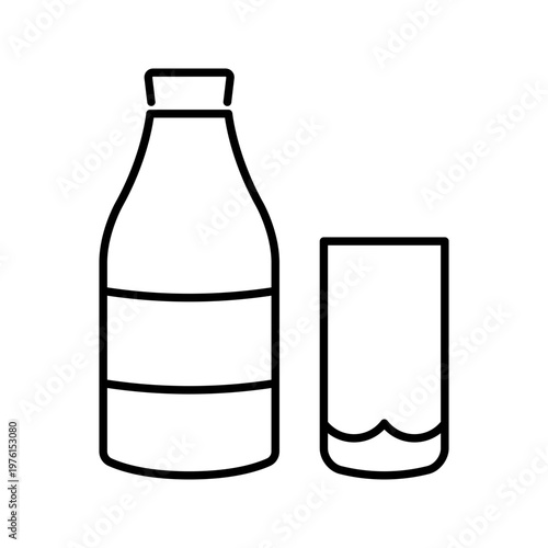 Milk bottle icon. Food and dairy line symbol. Black and white.
