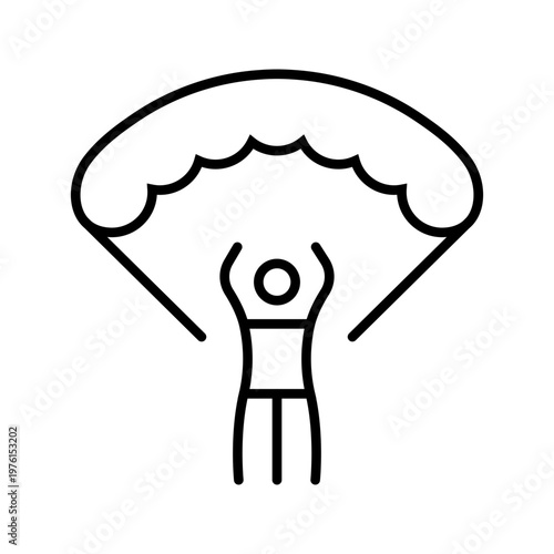 Parachute jumper icon. Sports and skydiving line symbol. Black and white.