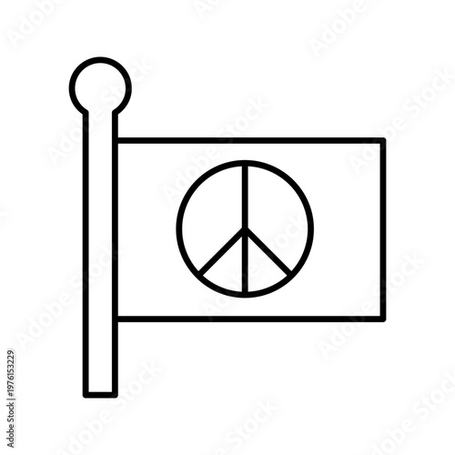 Peace flag icon. Society and peace movement line symbol. Black and white.