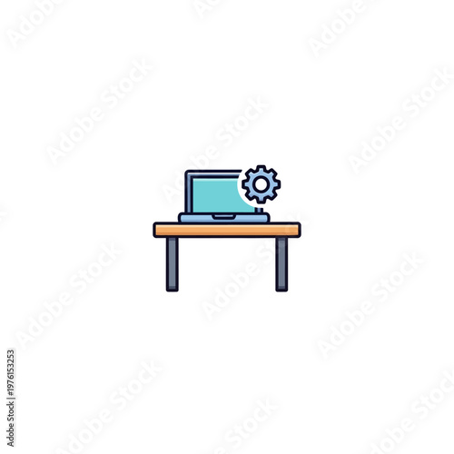 Laptop Computer with Gear Icon.