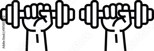 Two fists raised with clenched hands and connected by a series of vertical lines