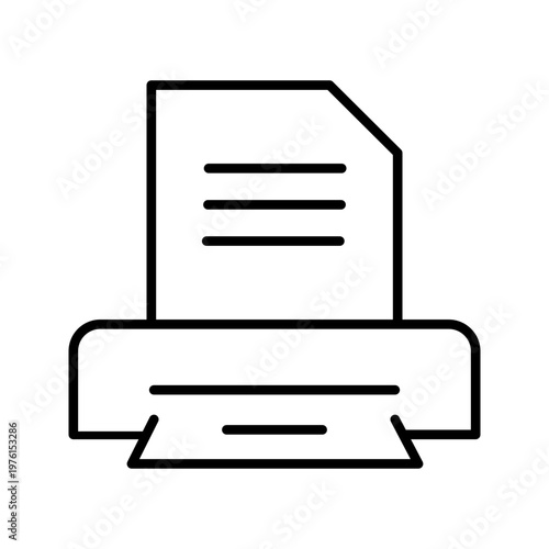 Printer document icon. Business and printing line symbol. Black and white.