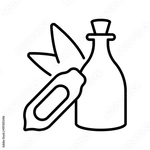 Sesame oil icon. Food and cooking oil line symbol. Black and white.