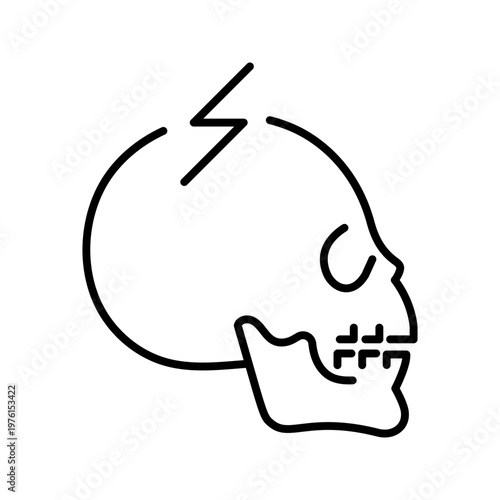 Skull fracture icon. Healthcare and traumatology line symbol. Black and white.