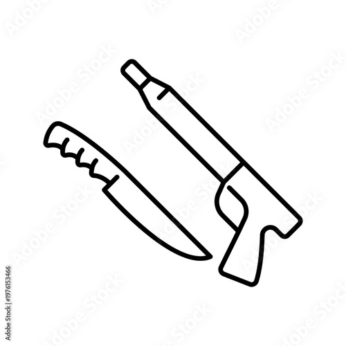 Spear gun icon. Sports and spearfishing line symbol. Black and white.