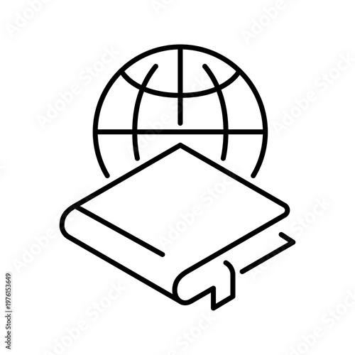 World literature icon. Education and literature line symbol. Black and white.