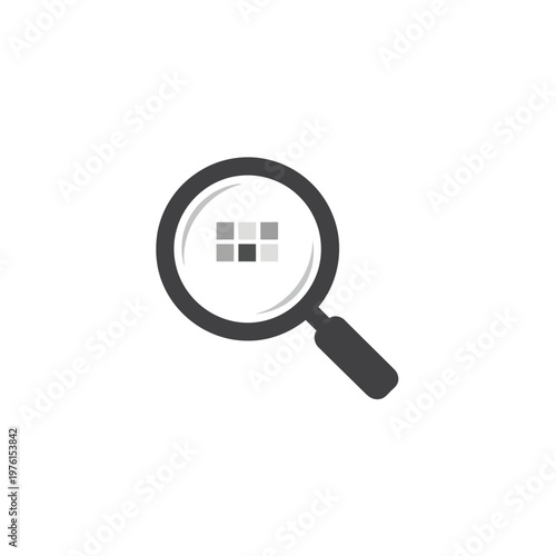 Magnifying glass with square pixels.