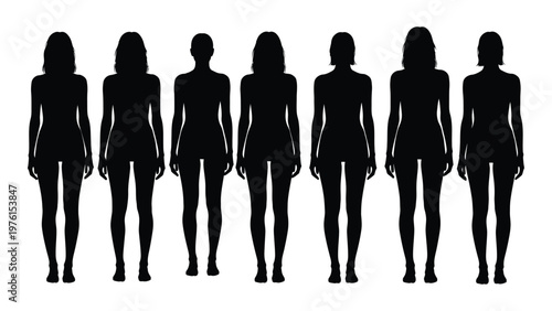 Silhouettes of seven women showcasing diverse body shapes and figures