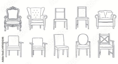 Vintage and Classic Wooden Chair Furniture Line Art Collection