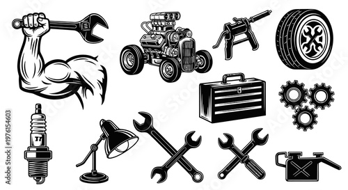 Automotive Service Garage and Mechanical Repair Tool Vector