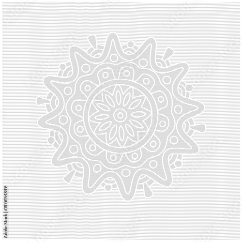 Illustration of bid decorative flower in gray colors on stripe background.